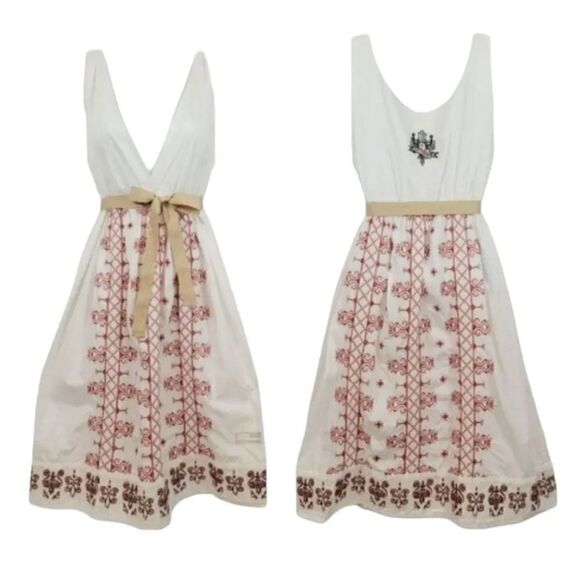 Anthropologie Odd Molly Uncorporated Cross Stitch Embroidered Cotton Dress Sz 2 - Picture 1 of 14